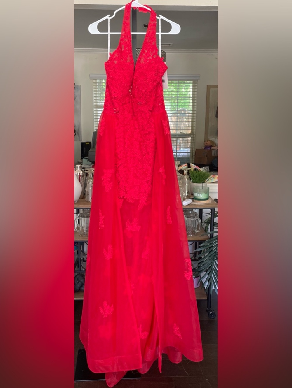 Sherri Hill Red Lace Appliqué Gown